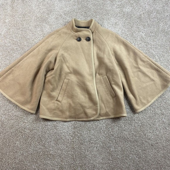 Trouve Jackets & Blazers - Trouve Womens Wool Bell Sleeve Swing Jacket XS Tan Beige Retro Mod
